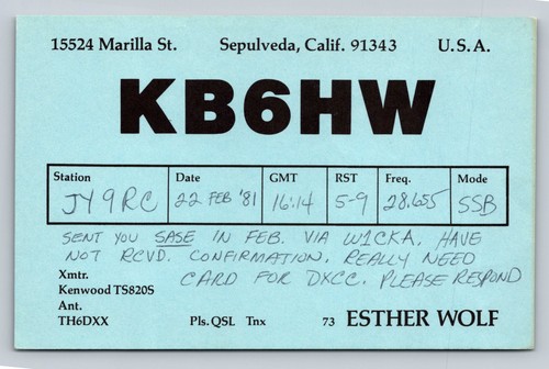 Radioamatore qsl kb6hw - radioamatore,
