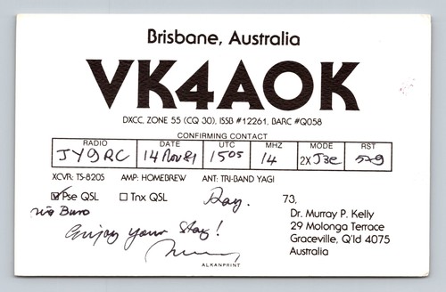 Ham radio qsl vk4aok brisbane - radio,